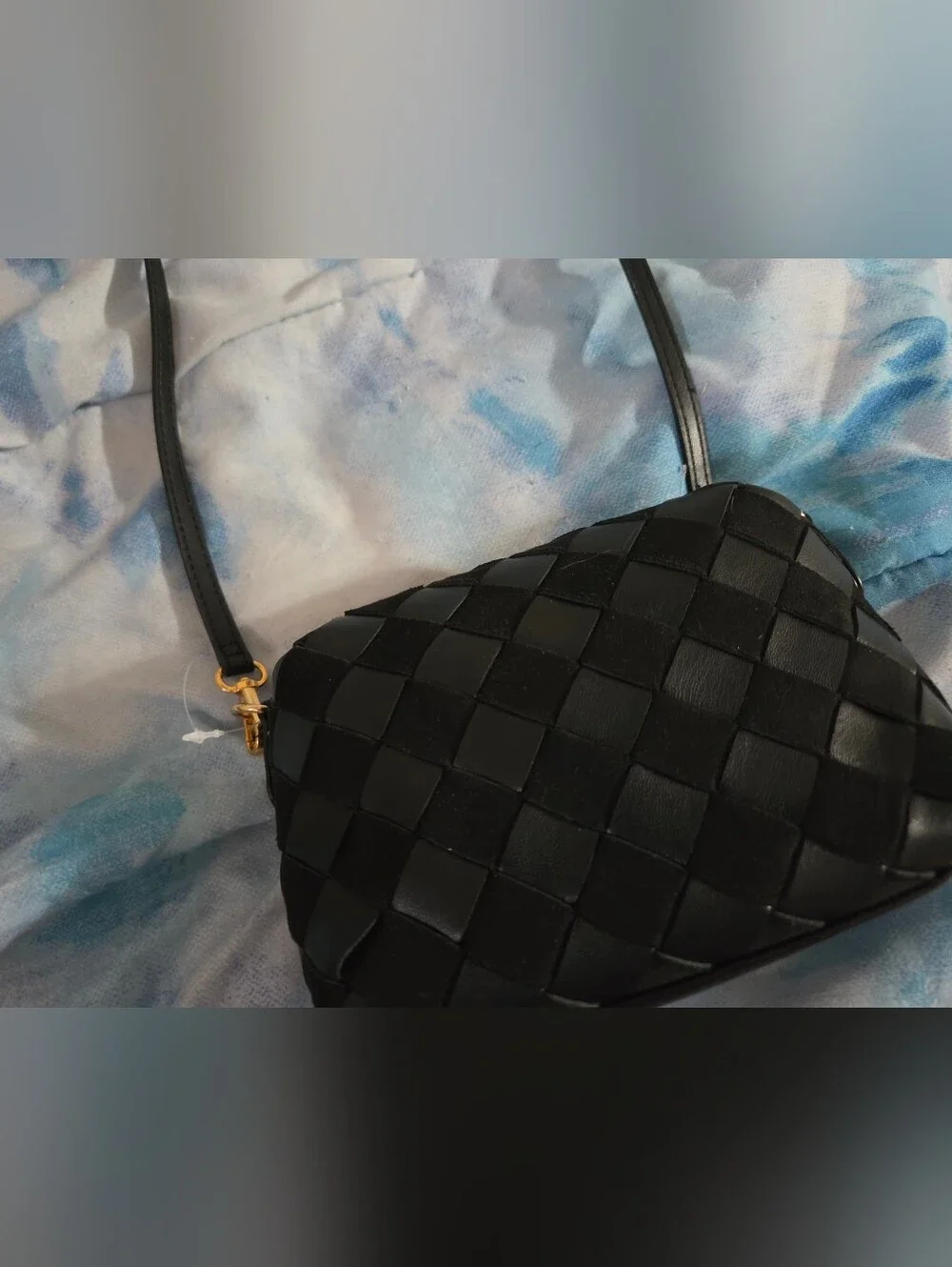 Time and Tru Black Woven Crossbody with Gold Hardware